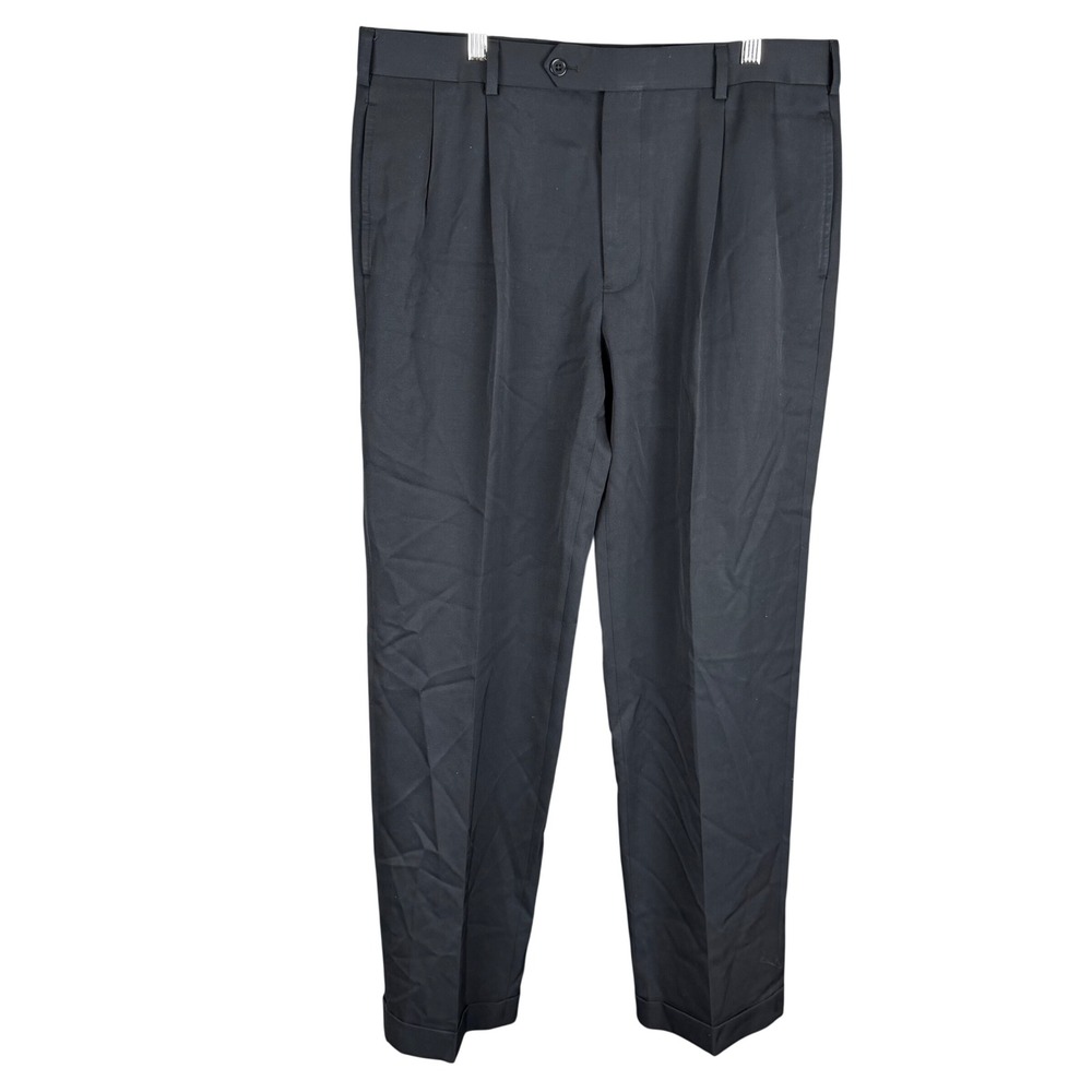 Brooks Brothers Madison Navy Blue Wool Pleated Cuffed Dress Pants 35x32